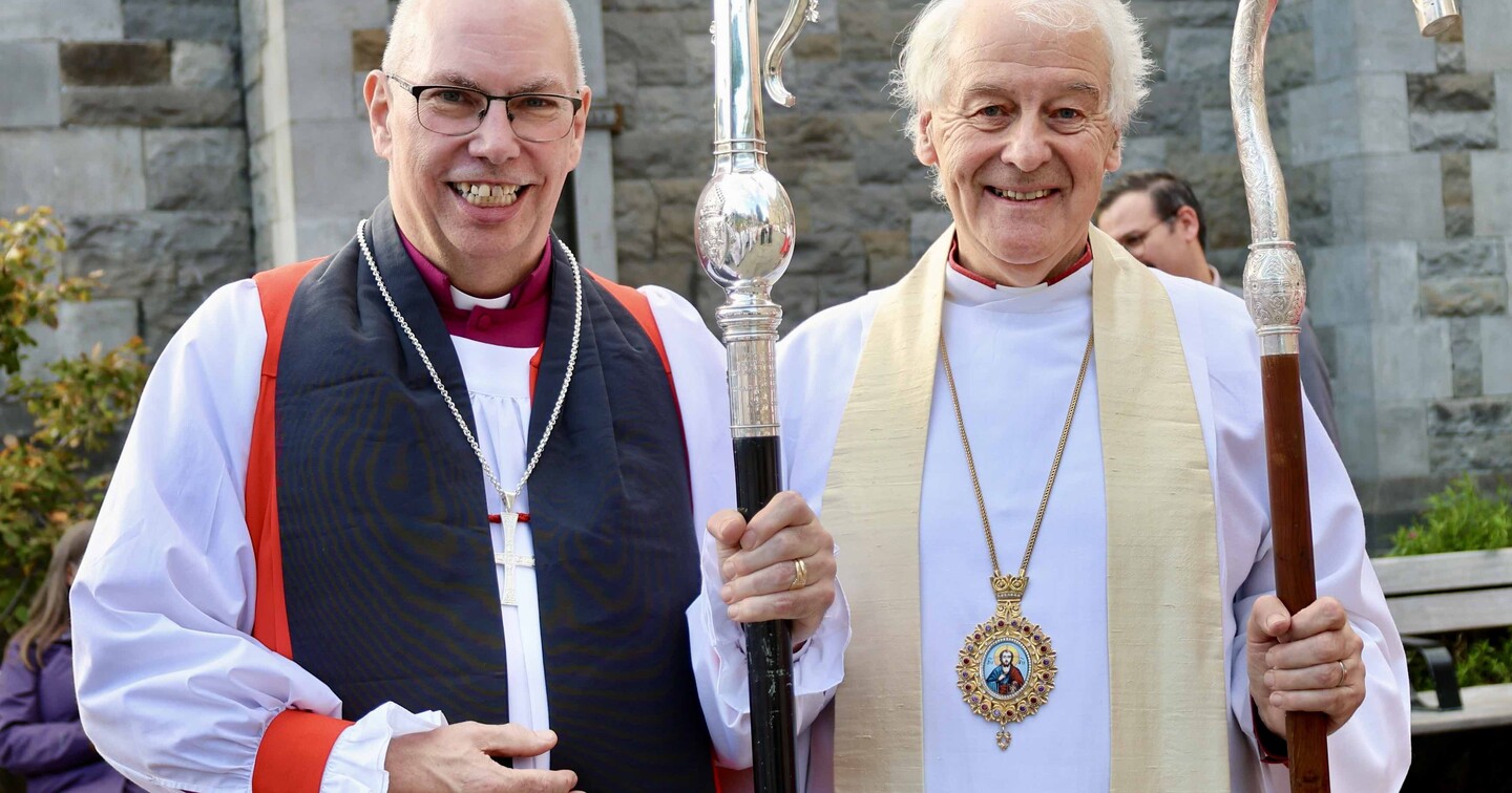 Bishop Andrew Orr and Archbishop Michael Jackson at Christ Church Cathedral, Dublin, following the Service of Consecration.