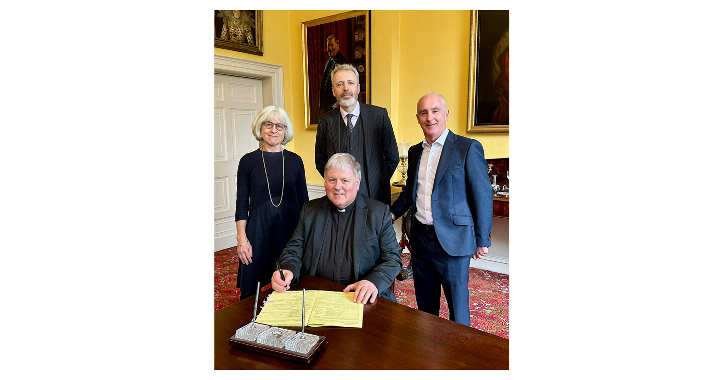 Pictured from left to right are Fionnuala Hayes (Director, HHC Architecture), The Very Revd Dr William Morton (Dean of Saint Patrick&rsquo;s), Gavan Woods (Cathedral Administrator), and Michael Kelly (Director, Kelbuild).
