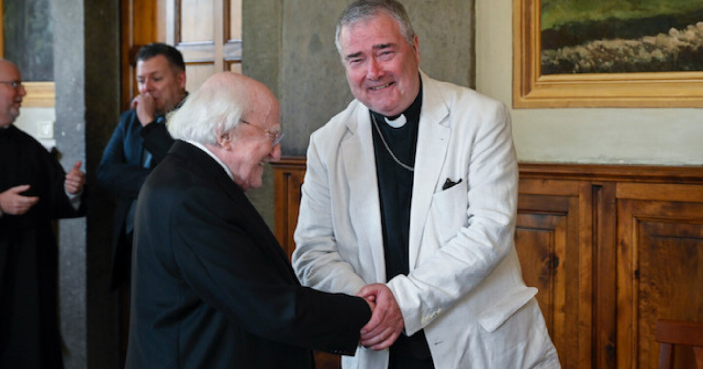 Archbishop McDowell with President Higgins at the reception in St Isidore’s.  Photo credit: Irish Embassy to the Holy See.