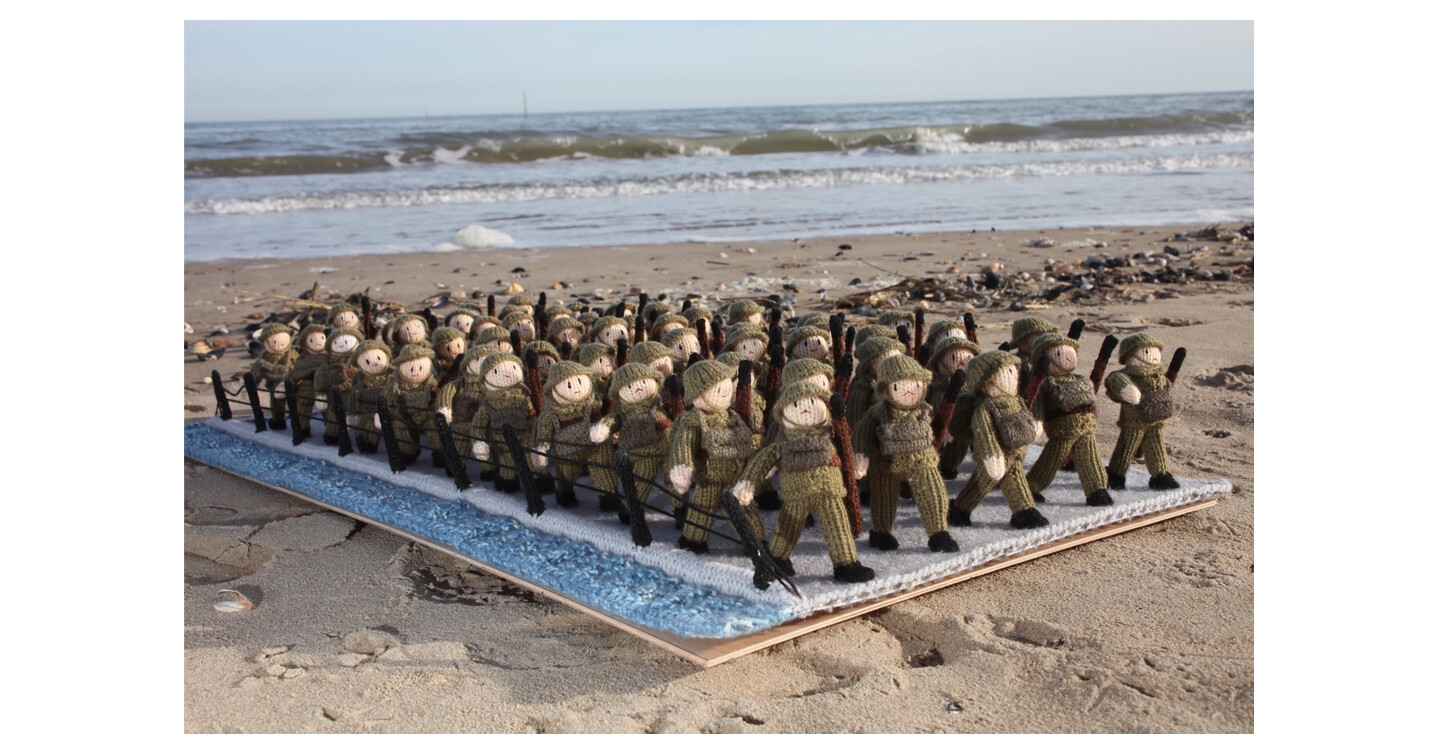 Some of the knitted models of soldiers featured in the 80&ndash;metre long exhibition.
