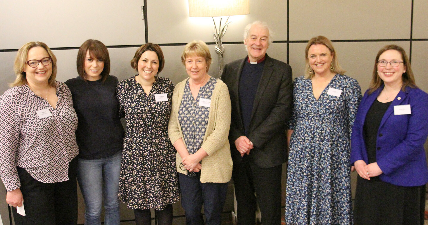 From left: Andrea Black, Sue Duke, Jennie Kirway, Christine Richardson (Dublin and Glendalough Board of Education), Archbishop Michael Jackson, Carolyn Good and Susan Ellis (Catholic Primary Schools Management Association).