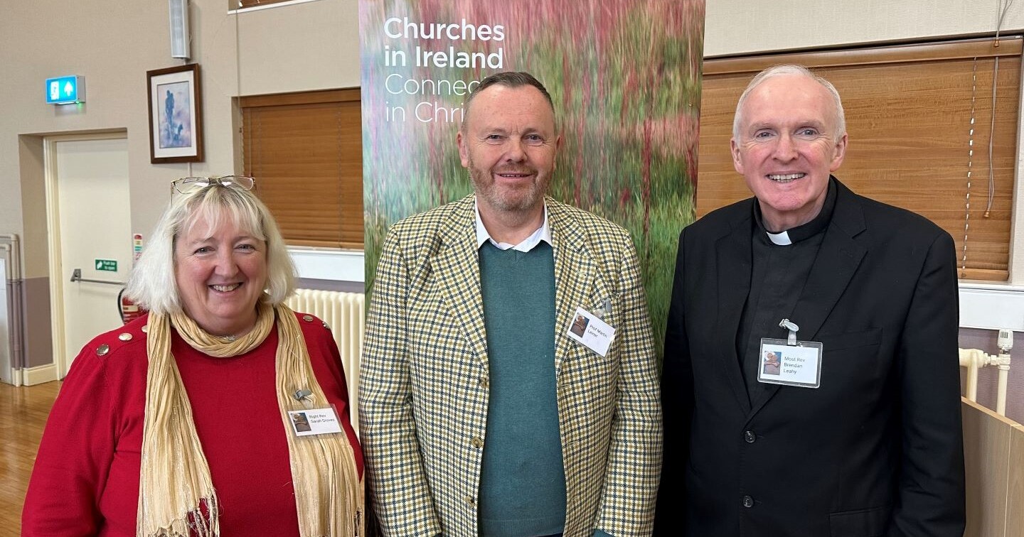 The co&ndash;Chairs of the Irish Inter&ndash;Church Meeting, Bishop Sarah Groves and Bishop Brendan Leahy, with IICM keynote speaker Prof Dr Martin Leiner, Jena University Centre for Reconciliation Studies&nbsp;