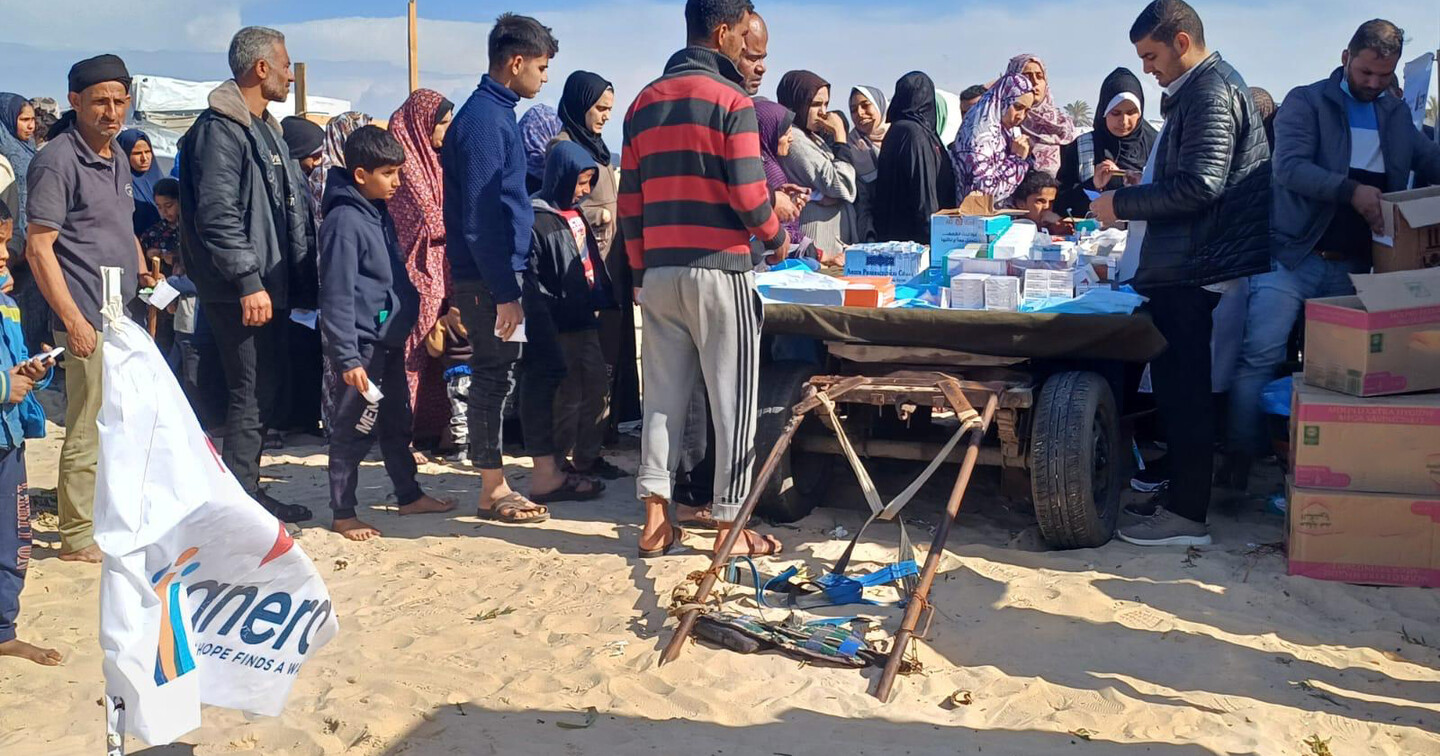 A queue at a healthcare centre in Gaza operated by Tearfund partner Anera.  Photo credit: Anera/IHP.  With thanks to Tearfund for providing this for illustration.