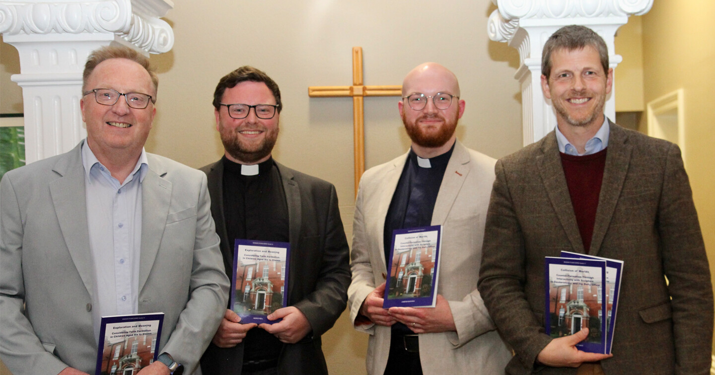 Authors the Revd Andrew Neill and the Revd Cameron Mack (centre) with Dr Peter Hamill and Prof David Shepherd.
