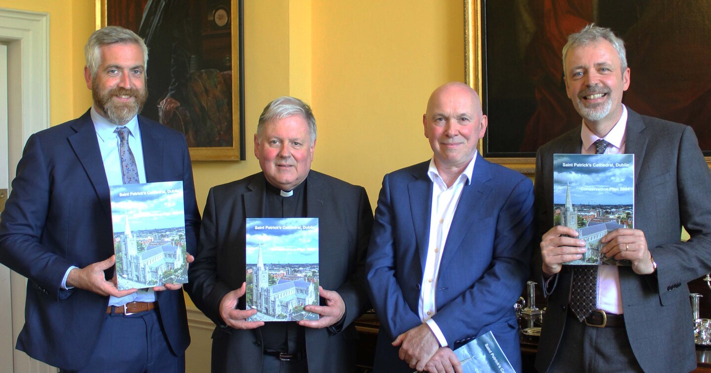 Minister O&rsquo;Sullivan, Dean William Morton, James Howley (architect), and Gavan Woods (Cathedral Administrator).