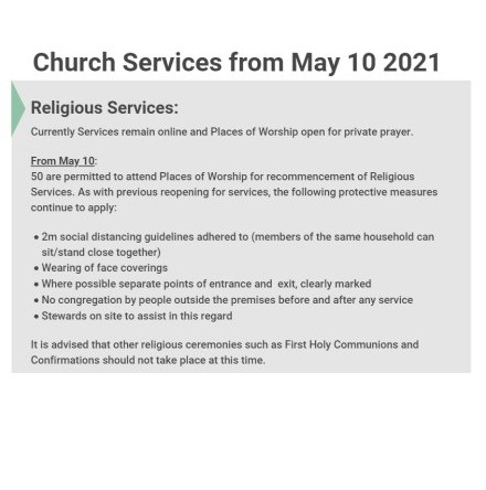 Resumption of in&ndash;person worship (RI) from 10 May 2021