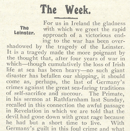 The Leinster Tragedy - Human interest stories brought to life by the &lsquo;Church of Ireland Gazette&rsquo; and other sources