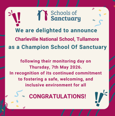 Charleville National School, Tullamore announced as a Champion School of Sanctuary