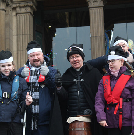 Black Santa back on the steps of Belfast Cathedral