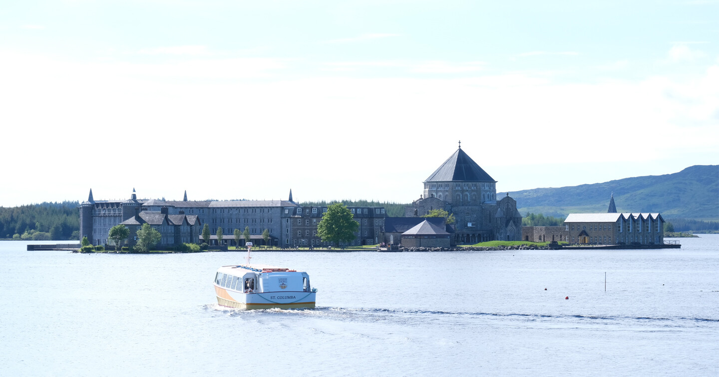 The boat St Columba, ferrying people across to Lough Derg in Co. Donegal on Pentecost Sunday.