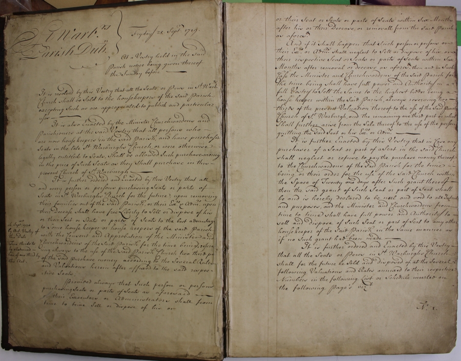 St Werburgh Parish Vestry minutes 25 September 1719, RCB Library P326.28.3
