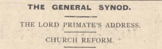 Heading from the transcript of the Primates address to Synod from the Supplement, 20 April 1917