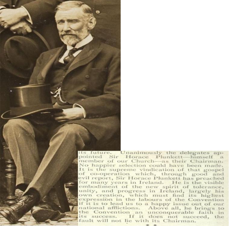Detail showing Sir Horace Plunkett, National Library of Ireland, NPA Conv. with editorial piece on his appointment as Convention chairman, Church of Ireland Gazette, 27 July 1917