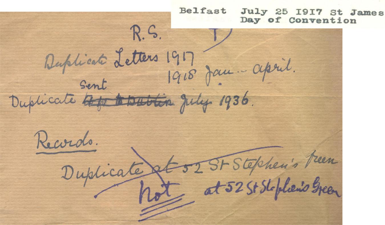 ‘The Record', 1902-1940, being Rosamond Stephen's memoirs includes references to the Convention and correspondence with Sir Horace Plunkett, RCB Library Ms 253/4