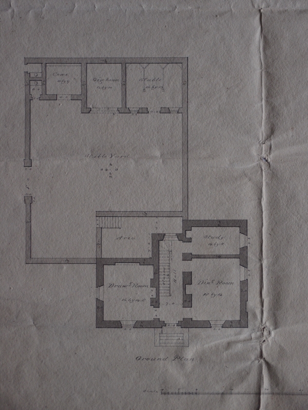 Dunfeeny glebe house, Killala diocese, Co. Mayo, by Joseph Welland, 1828. The integration of house, rear enclosed yard and out houses is very clear.
