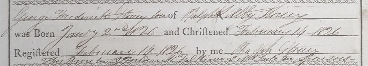 Baptism of the Revd G.F. Stoney, Terryglass church (diocese of Killaloe), January 1826, RCB Library P244/1/1. &copy; National Archives of Ireland