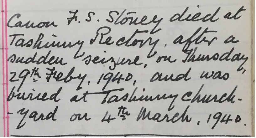 Preachers Book, Shrule, February 1940. RCB Library, P1/8/7