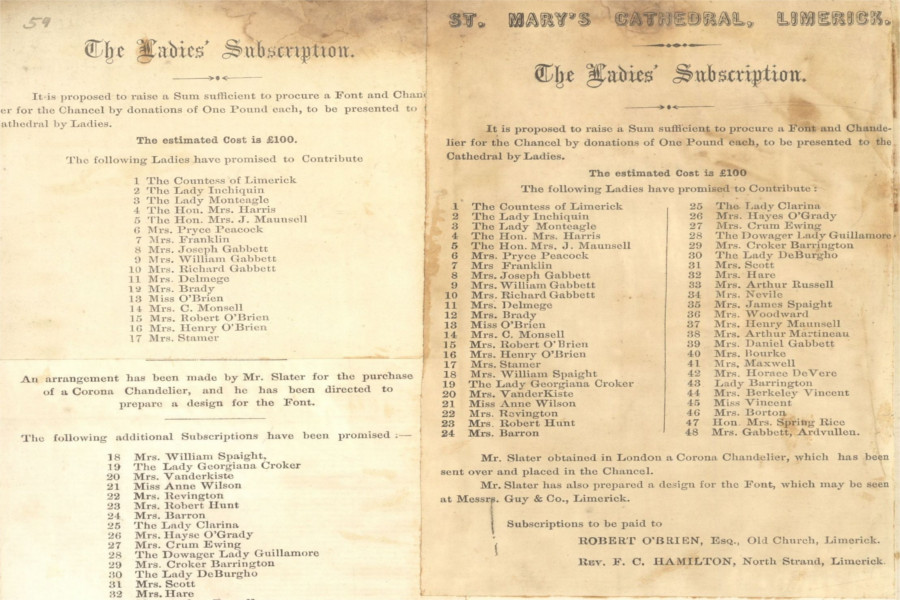 The Haydn volume reveals a variety of innovative fund-raising efforts, including the Ladies' Subscription Fund which includes the names of the leading female members of Limerick society, mid-19th century, RCB Library Ms 1048