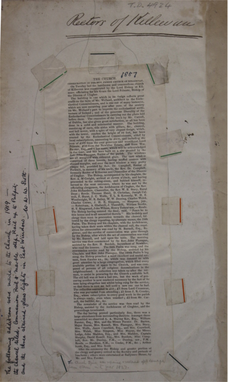 Flanagan's annotated entry in the title page of the Killeevan Register of Marriages, Burials & Baptisms, 1838-1876, RCB Library P805.1.2