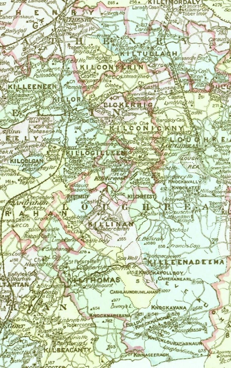 Parishes of Killinane and Kilconickny unions &ndash; 1901. (Memorial Atlas of Ireland, 1901, courtesy of Special Collections, Hardiman Library, NUIG)
