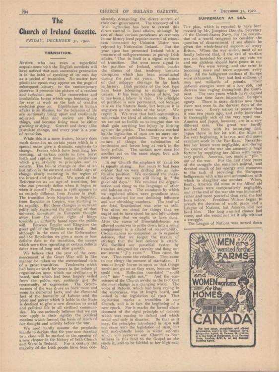 Church of Ireland Gazette 31 December 1920