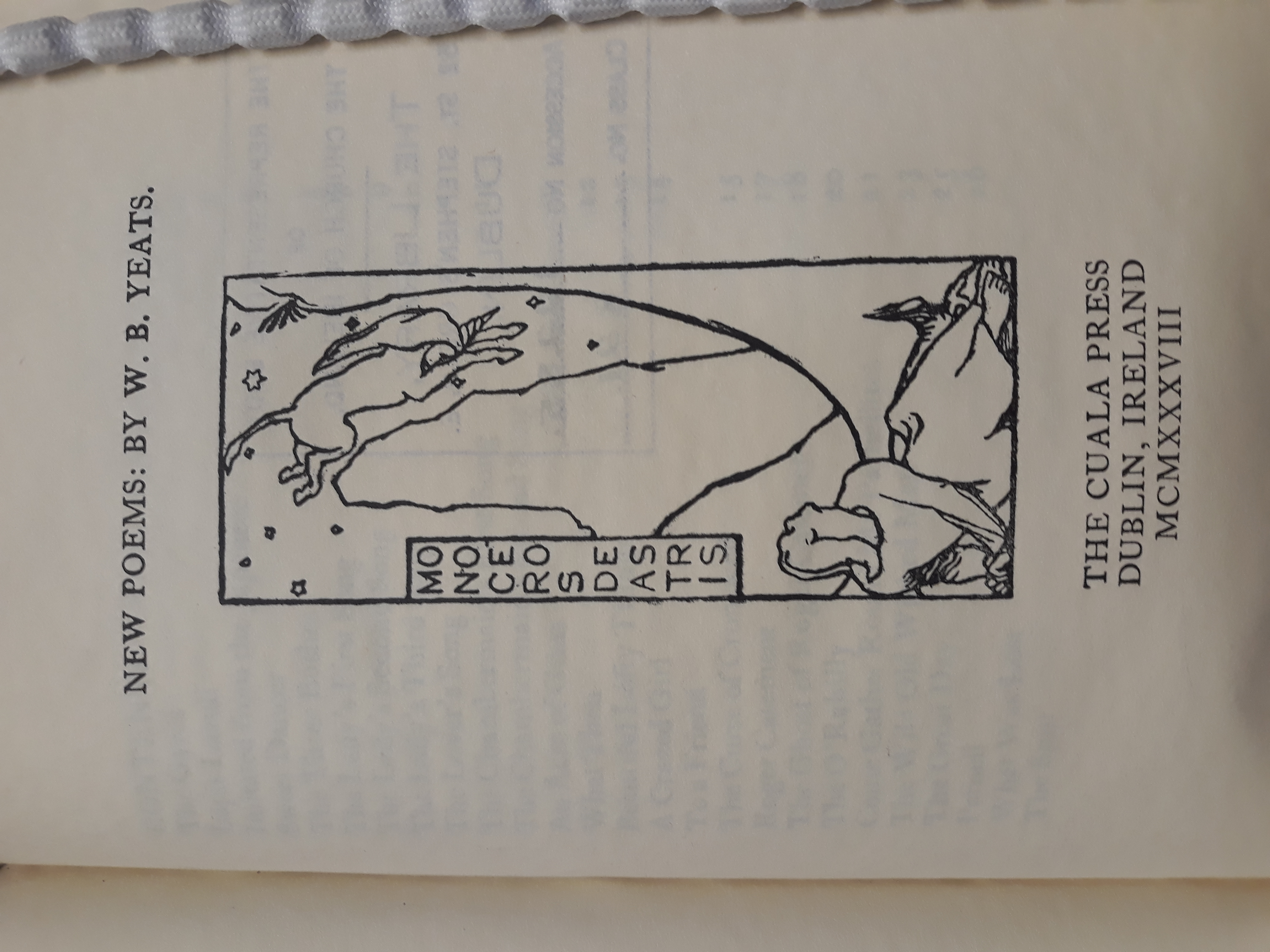 The title page of W.B. Yeats' New Poems (The Cuala Press, 1938), showing a slightly more elaborate illustration than the previous examples.