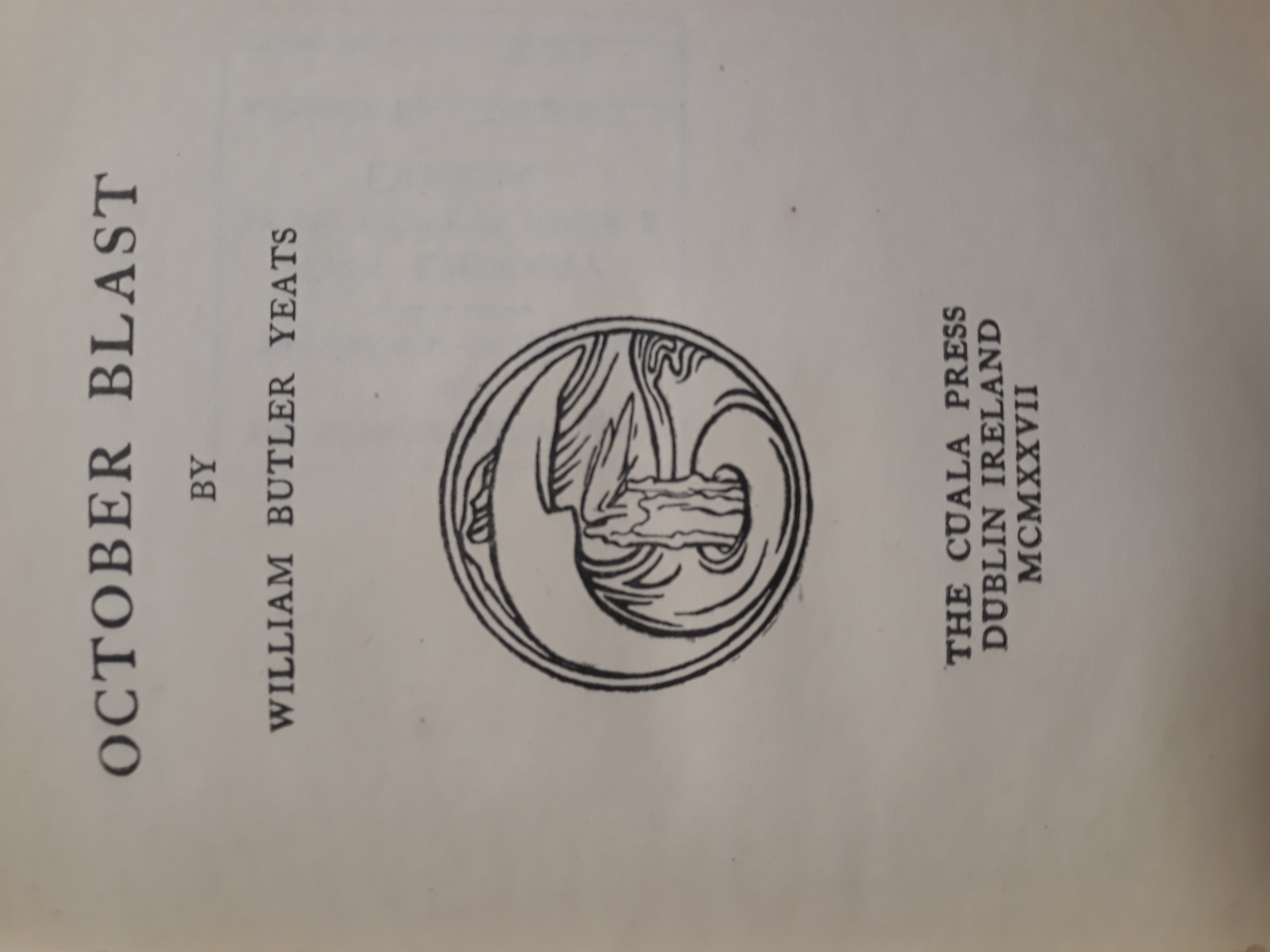The title page of 'October Blast', by W.B. Yeats, published by The Cuala Press in 1927.