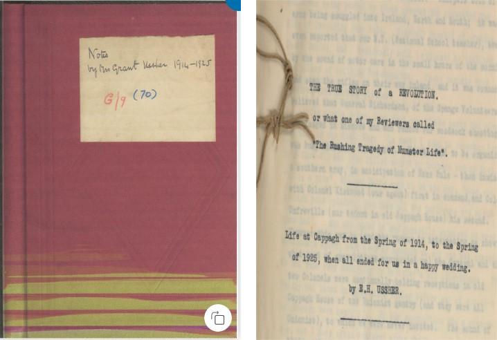 Cover and title page of &lsquo;The True Story of a Revolution', by Emily Ussher, RCB Library, MS 70.