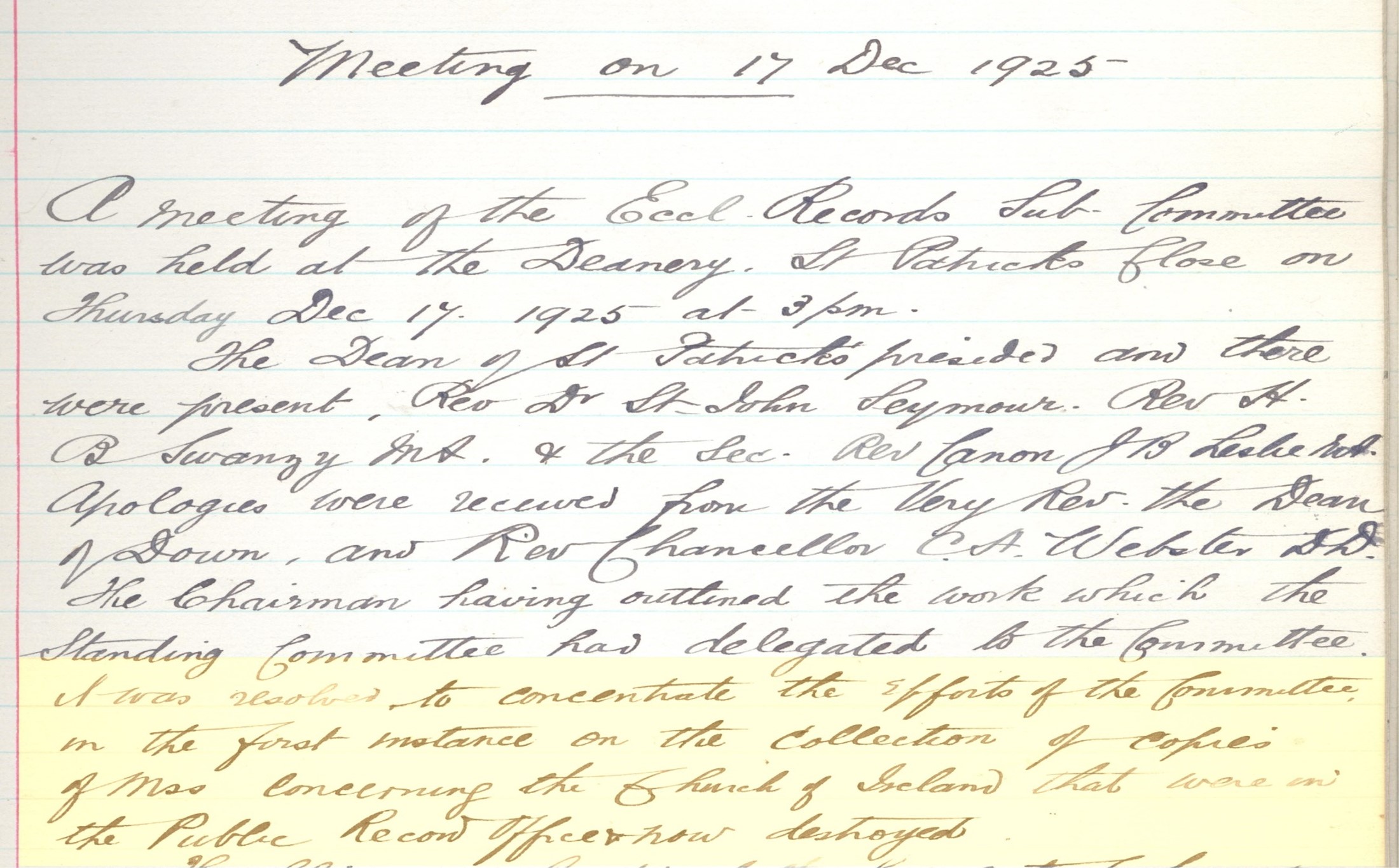 Minute Book of the Ecclesiastical Records Committee, RCB Library GS 2/17.1
