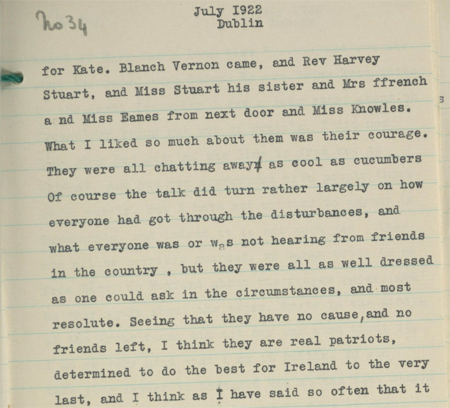Entry for July 1922 reveals her circle of friends, RCB Library Ms 253/4