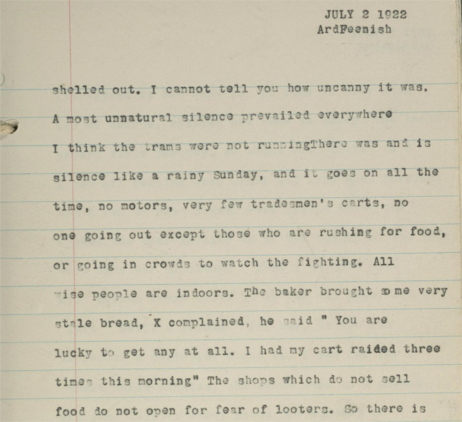 &lsquo;The Record' captures the ordinary life in the streets &ndash; silence, stale bread, 2 July 1922, RCB Library Ms 253/4