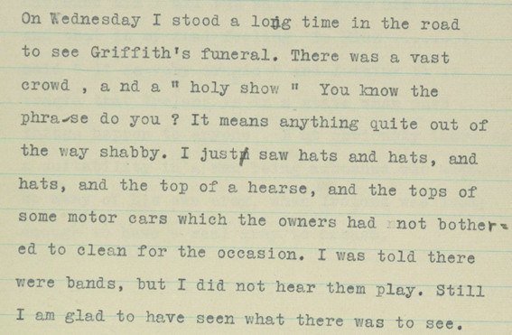 Description of Arthur Griffiths funeral procession, &lsquo;The Record', 16 August 1922, RCB Library Ms 253/4