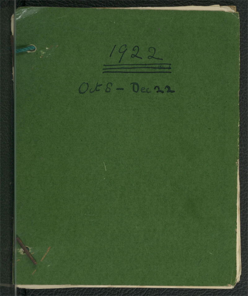 Cover for the last section of &lsquo;The Record', for 1922, covering 8 October to 22 December 1922, RCB Library Ms 253/4