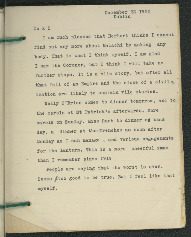 Last entry in &lsquo;The Record' for 1922, RCB Library Ms 253/4