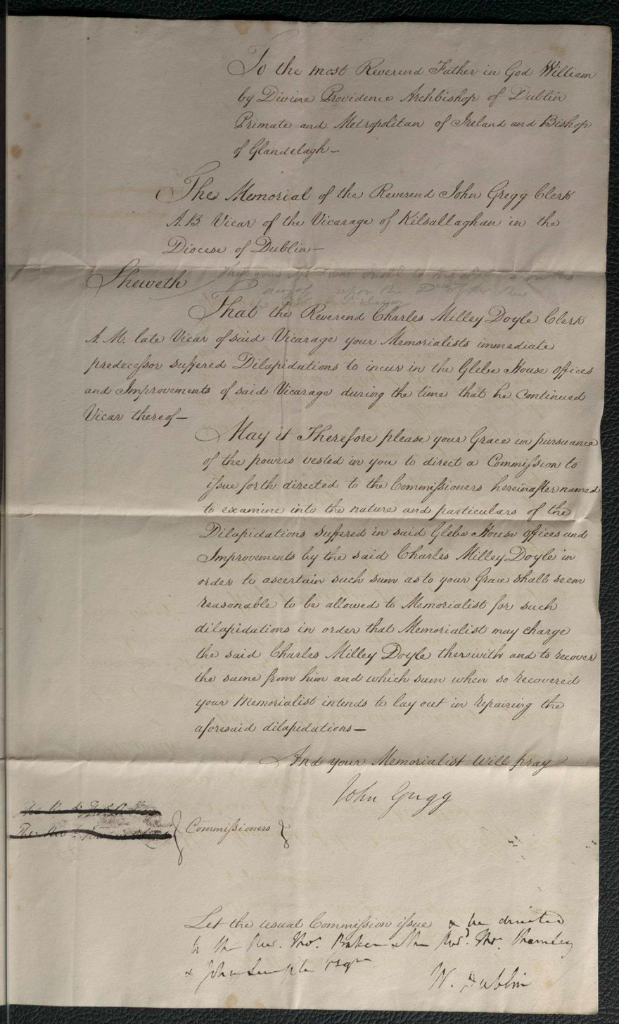 Gregg, &ldquo;Kilsallaghan. Memorial of the Reverend John Gregg for a Commission to ascertain Dilapidations suffered in the Glebe House and Offices of Kilsallaghan. 1828,&rdquo; RCB Library Architectural Drawings, https://archdrawing.ireland.anglican.org/items/show/9533.