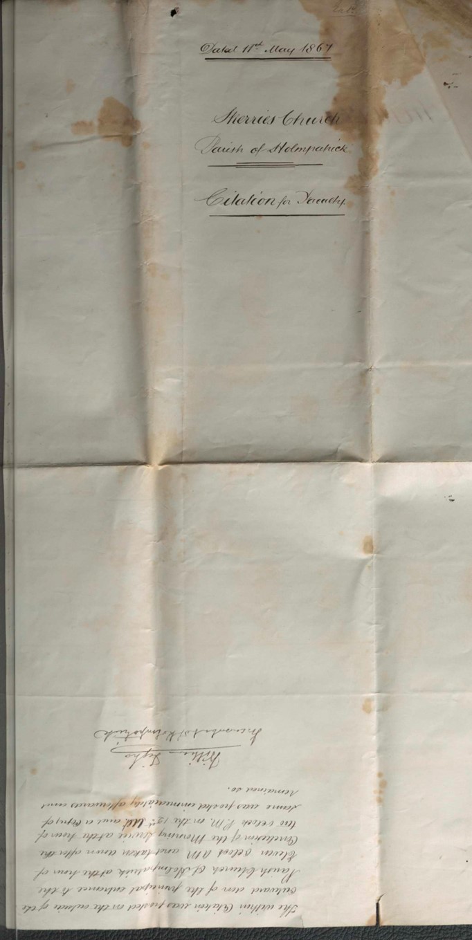 Holmpatrick (Skerries), Citation for Faculty, 1867 (verso).