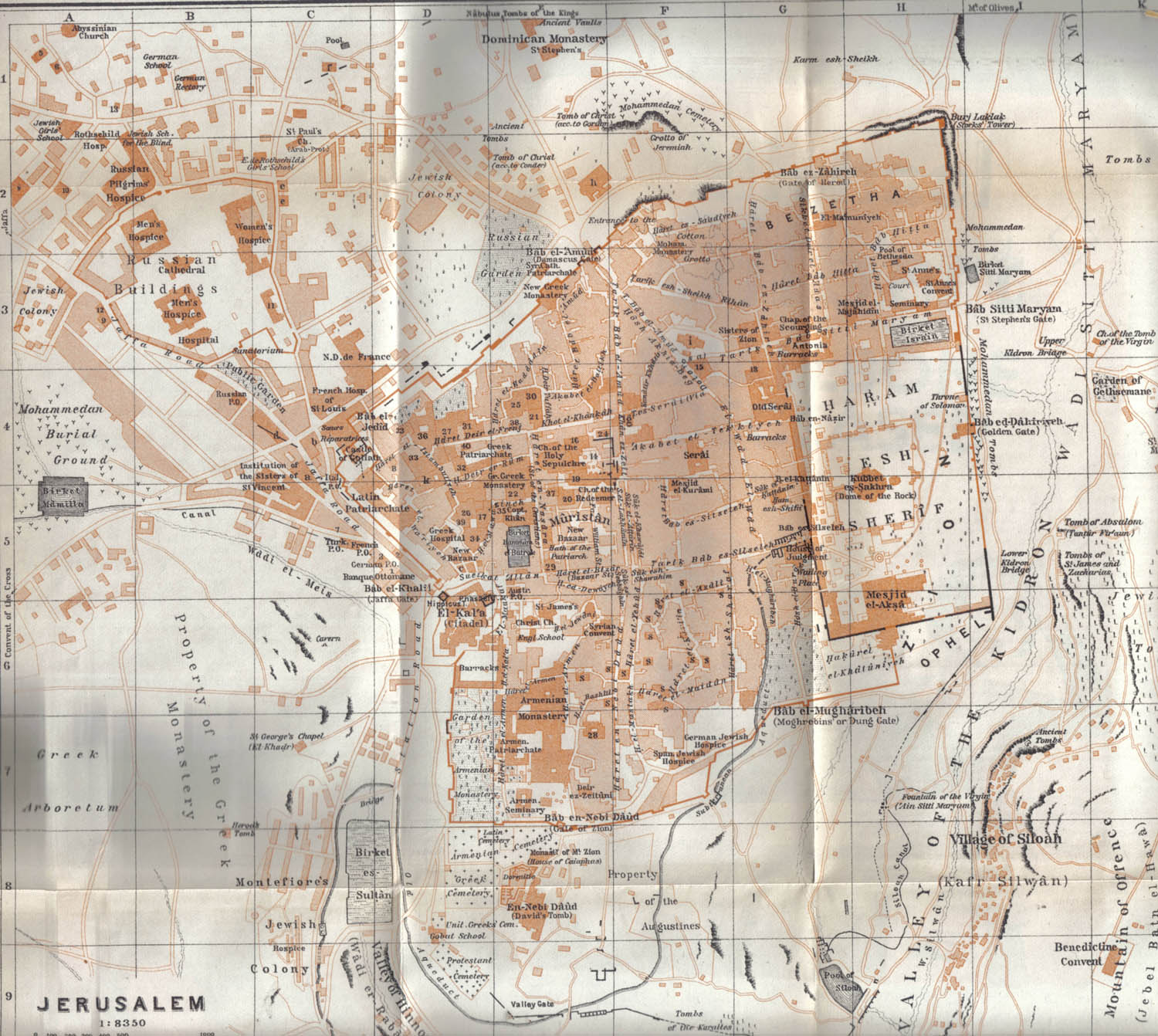 Map of the city of Jerusalem, from Baedeker's Guide to Palestine and Syria (5th edition, Leipzig, 1912)