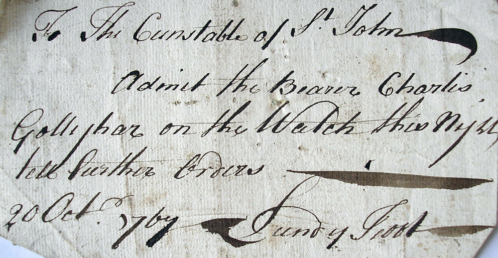Letter of authority carried by night watchman, Charles Gallagher