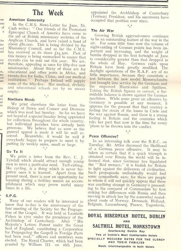 Church of Ireland Gazette article on the Air War over the Mediterranean, 27 June 1941.
