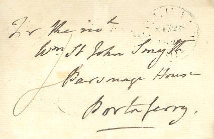 Typical letter addressed to the Revd Wm. St John Smyth from Bishop Mant, RCB Library Ms 772/3.
