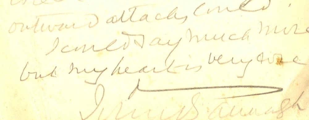Detail from hastily written &lsquo;pencil line from the train' by John B. Armagh [Most Revd John Baptist Crozier, Archbishop of Armagh 1911-20] 16 January 1917, RCB Library MS 813/2/1/9