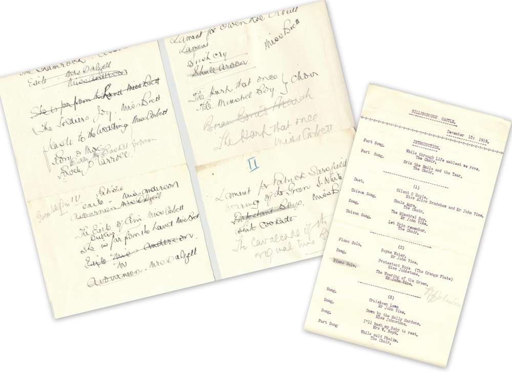 Extracts from his notes on &lsquo;Irish ballad poetry' including the Hillsborough Castle programme, RCB Library MS 813/8/1