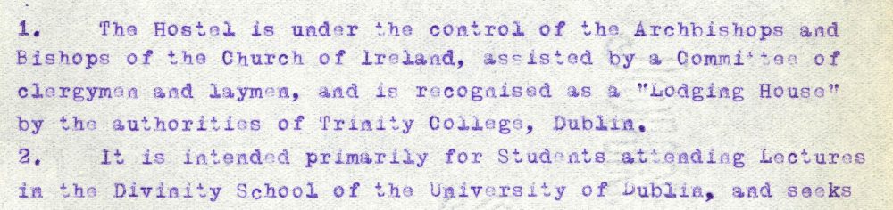 Detail from memorandum relating to the operation and discipline in the new hostel, 1913, in RCB Library, Divinity Hostel Minute Book no.1, 1913-63.