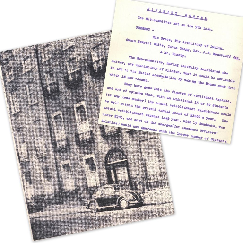 Minute of the sub-committee appointed to purchase an additional premises in Mountjoy Square, 1915, in RCB Library, Divinity Hostel Minute Book no.1, 1913-63.; The former Divinity Hostel, Mountjoy Square, Church of Ireland Gazette, 21 February 1964
