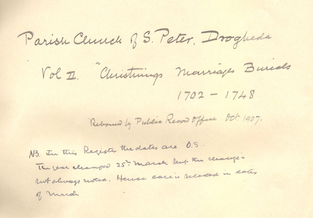 Title page from the second combined register showing evidence of re-binding of the record at the PRO, RCB Library P854/1/2