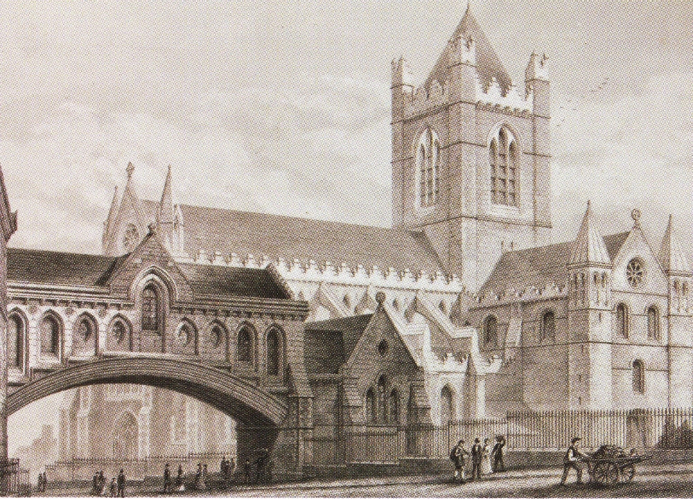 Contemporary sketch of the bridge connecting the new Synod Hall with Christ Church Cathedral, by George Edward Street, RCB Library collection.