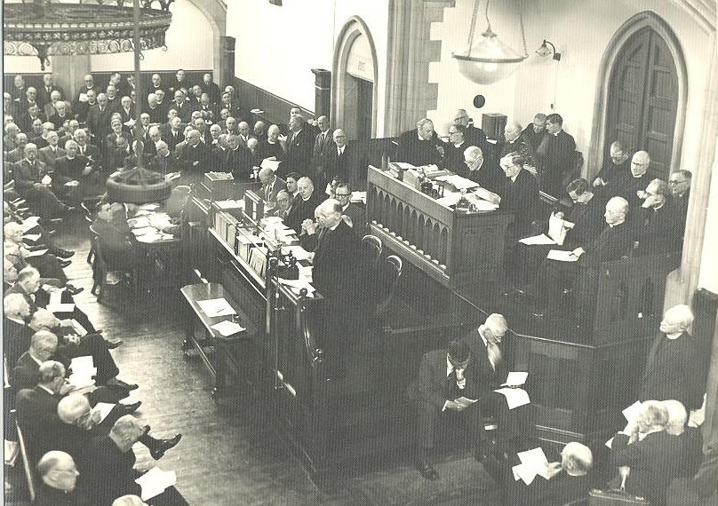 The podium of the General Synod as operating in the Synod Hall, taken by Eve Holmes, RCB Library collection (undated).
