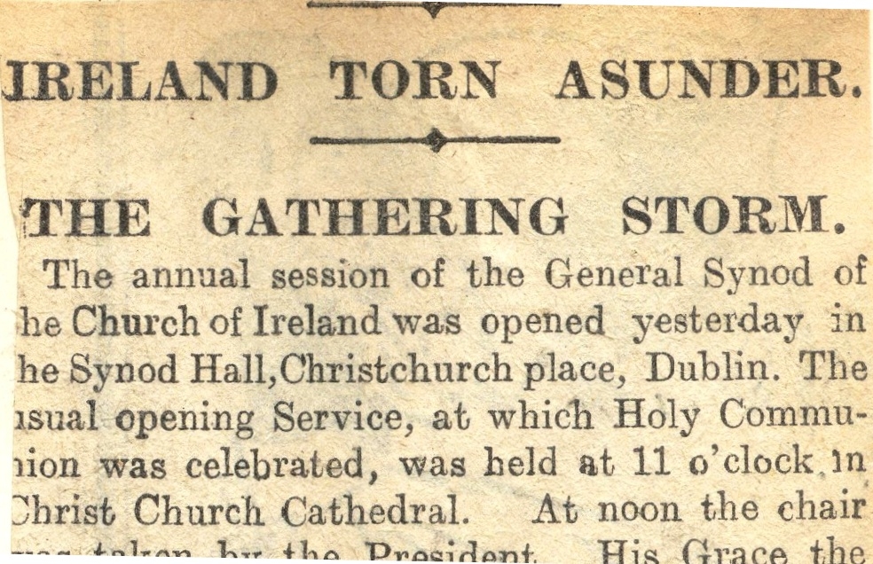 Headline for the Primate's address to the General Synod, 1914, RCB Library MS 297/17.