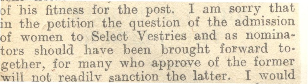 Primate's words of caution on linking the vestry representation issue with women as nominators and churchwardens, RCB Library MS 297/17.
