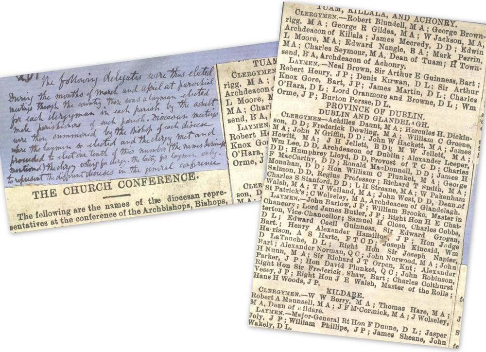 Details of the delegates attending the Irish Church Conference, April 1869, RCB Library MS 297/1.